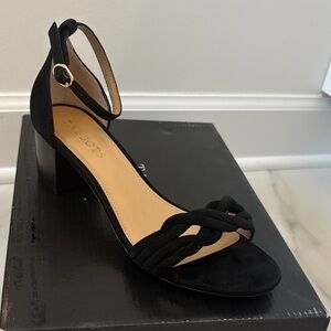 Talbots Black Braided Suede Ankle-Strap Block Heel Sandals